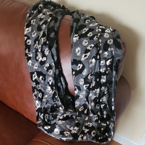 Charming Charlie Black and Silver Circular Floral Scarf